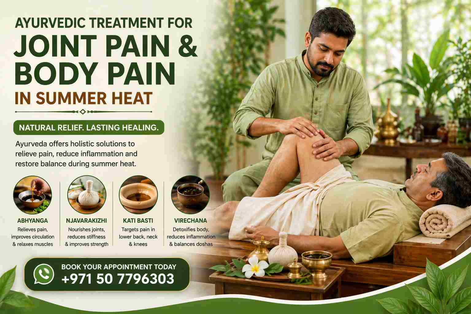 Ayurvedic treatment for joint pain and body pain in summer heat in Dubai with natural therapies and doctor care